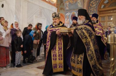 Ковчег с частью Пояса Пресвятой Богородицы встретили в Александро-Невском кафедральном соборе