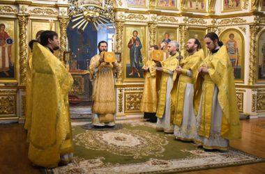 Митрополит Феодор возглавил Литургию в Казанском кафедральном соборе в день памяти трех святителей